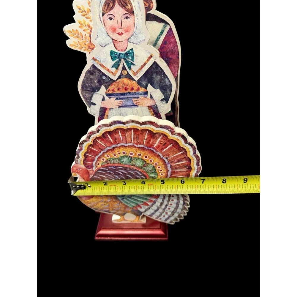 3 Vtg Hallmark Thanksgiving Pilgrims Turkey Die Cut Wooden Stand Decorations
